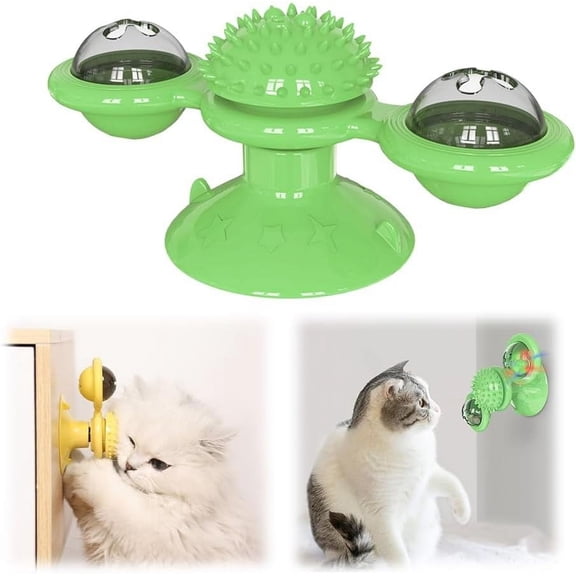 Interactive Windmill Cat Toys with LED Light Ball, Catnip, Suction Cup, Cat Exercise,Stress Relief Relaxing Entertainment Pet Play Toy For Indoor Cats Daily Play
