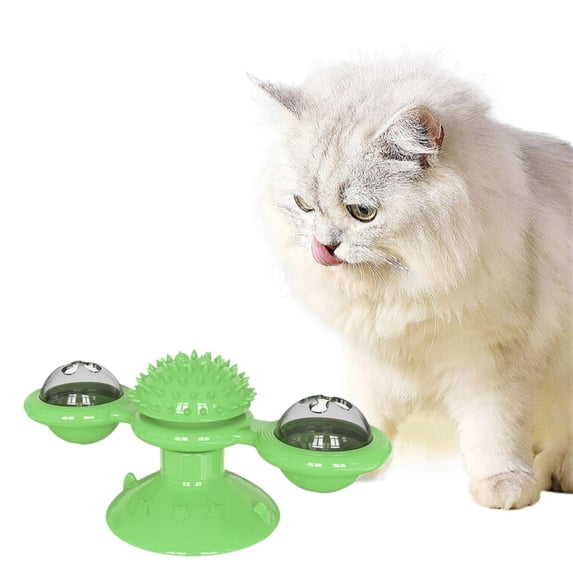 Interactive Windmill Suction Cup Cat Toy - Led Light Ball & Catnip, Indoor Cat Chew Toy For Kitten Exercise,Green