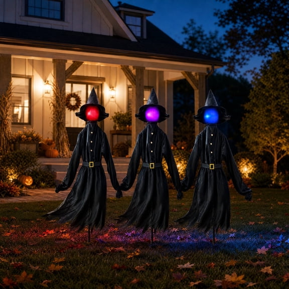 Interactive Witch Decor, Halloween LED Prop, Voice Activated Wall Hanging, Screams Loudly When Detecting Motion and Flashes Red Glowing Eyes for Porch Display, Haunted Yard, and Party Backdrop.