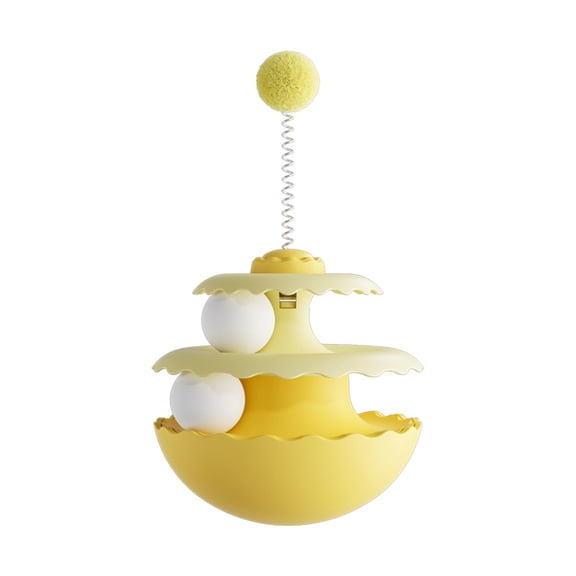 Interactive Wobble Ball Cat Toy with Spring Pom-Pom Teaser, Self-Rotating Feline Exercise Tumbler for Indoor Play, Durable Bouncing Pet Toy Supplies for Cats