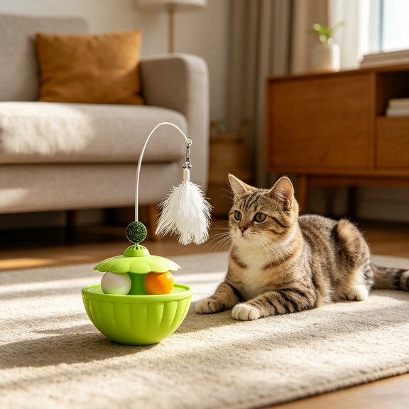 Interactive Wobble Cat Toy for Independent Self Play, Stimulating Cat Teaser Wand Alternative Promotes Agility Exercise, Durable Enrichment Toy for Boredom Relief, for Indoor Kittens Adult Cats