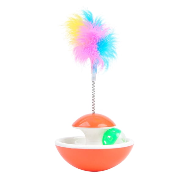 Interactive Wobbly Tumbler Cat Teaser Toy Spring Feather Teaser Stick with Rolling Bell Track Ball Boredom Relief Enrichment Toy