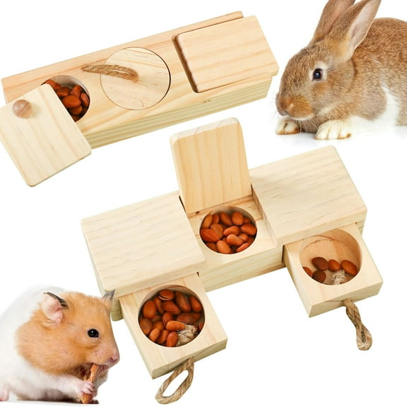 Interactive Wooden Guinea Pig Toys Sniff n' Snack Rabbit Treats Bunny Toys Enrichment Toy for Small Animals,Rabbit,Hamsters 2 Set