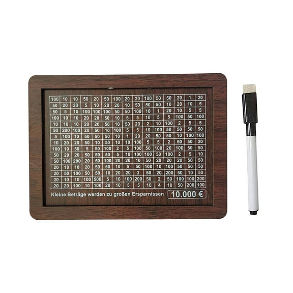 Interactive Wooden Piggy Bank, Wooden Savings Box - Money Box with Marking Pen for Fun Savings Goals (€/I)