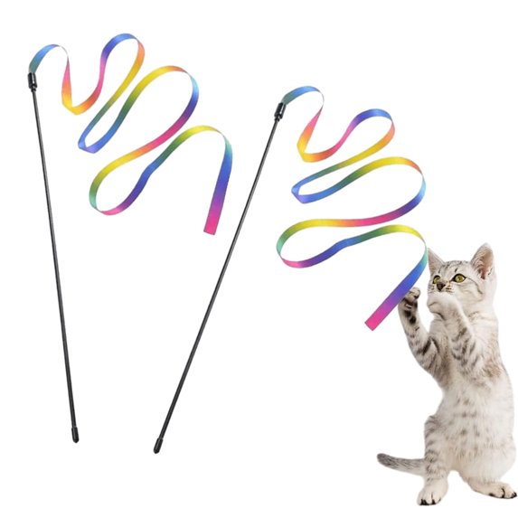 Interactive cat Rainbow stick toys, interactive cat teaser stick skewers, colorful ribbons charming most cats and kittens - Coloured ribbon