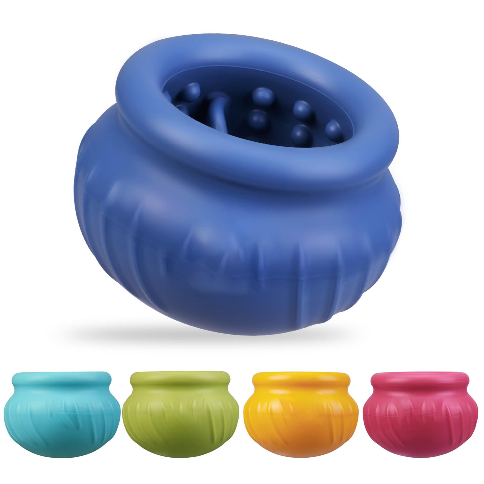 Interactive dog lick toy, stuffable treat dispenser for mental stimulation, slow feeder bowl with wobbly base, chew resistant silicone, dark blue
