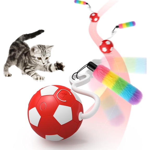 Interactive for Indoor Cats, Automatic Motion Activated Kitten Ball , Moving for Bored Indoor Adult Cats, Low Noise Rolling Moving Ball Red