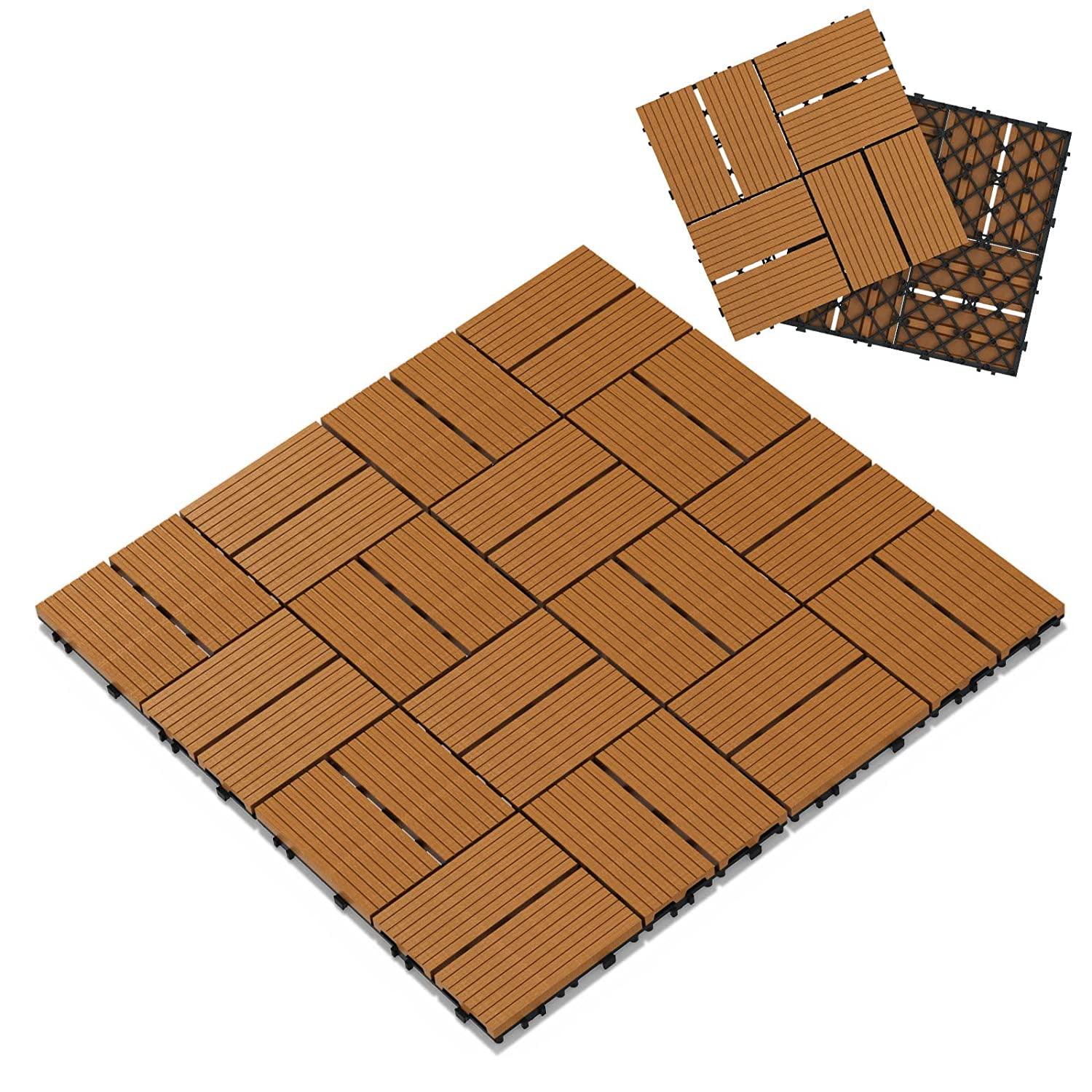Interbuild Hardwood Interlocking Patio Deck Tiles, 12"x12" Composite