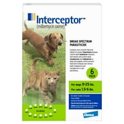 Interceptor Tablets, 11-25 lbs. for Dogs and 1.5-6 lbs. for Cats Green, 6-Month Supply