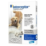 Interceptor Tablets, 51-100 lbs. for Dogs and 12.1-25 lbs. for Cats White, 6-Month Supply