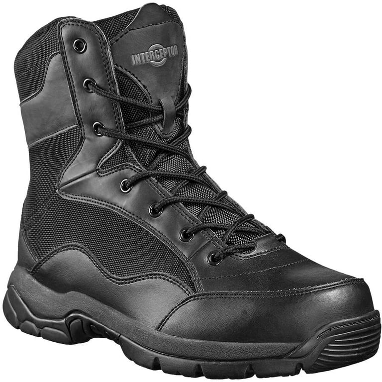 Interceptor Tactical Boots Mens Size 9 Black Leather Slip Resist Side Zip Interceptor Slip Resistant Waterproof Black Pilot Mens  main image 3