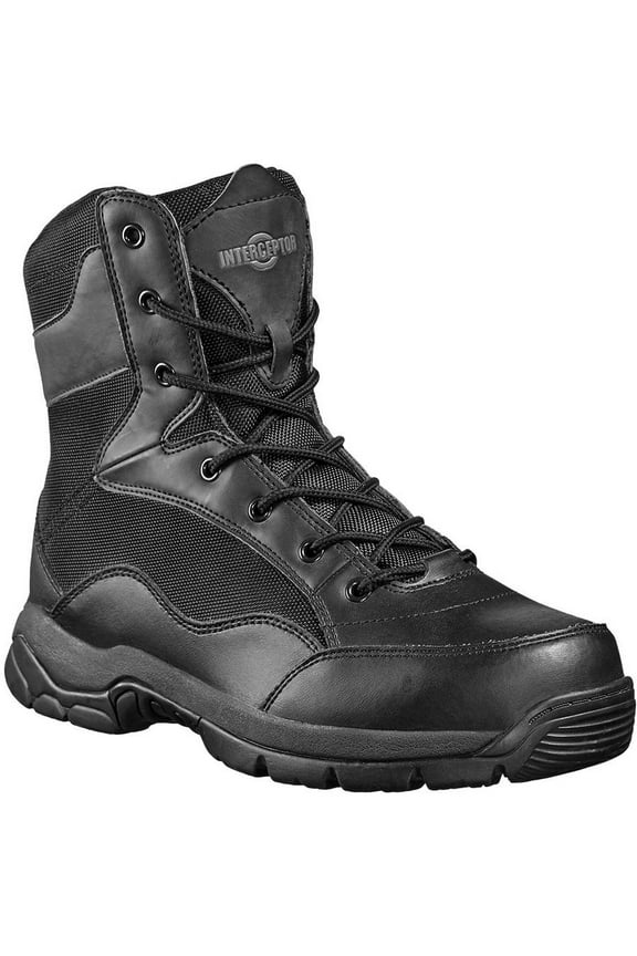 Men's Force Tactical Steel-Toe Work Boots, Black Leather