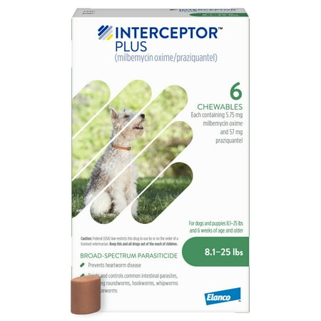 Interceptor Plus Chewables for Dogs 8 to 25 lbs., 6 Pack