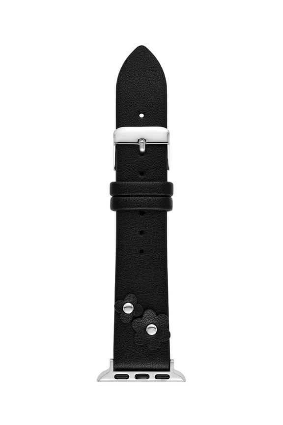 Interchangeable Black Vegan Leather Tech Band with Floral Accent (FMDBA048) 38/41MM