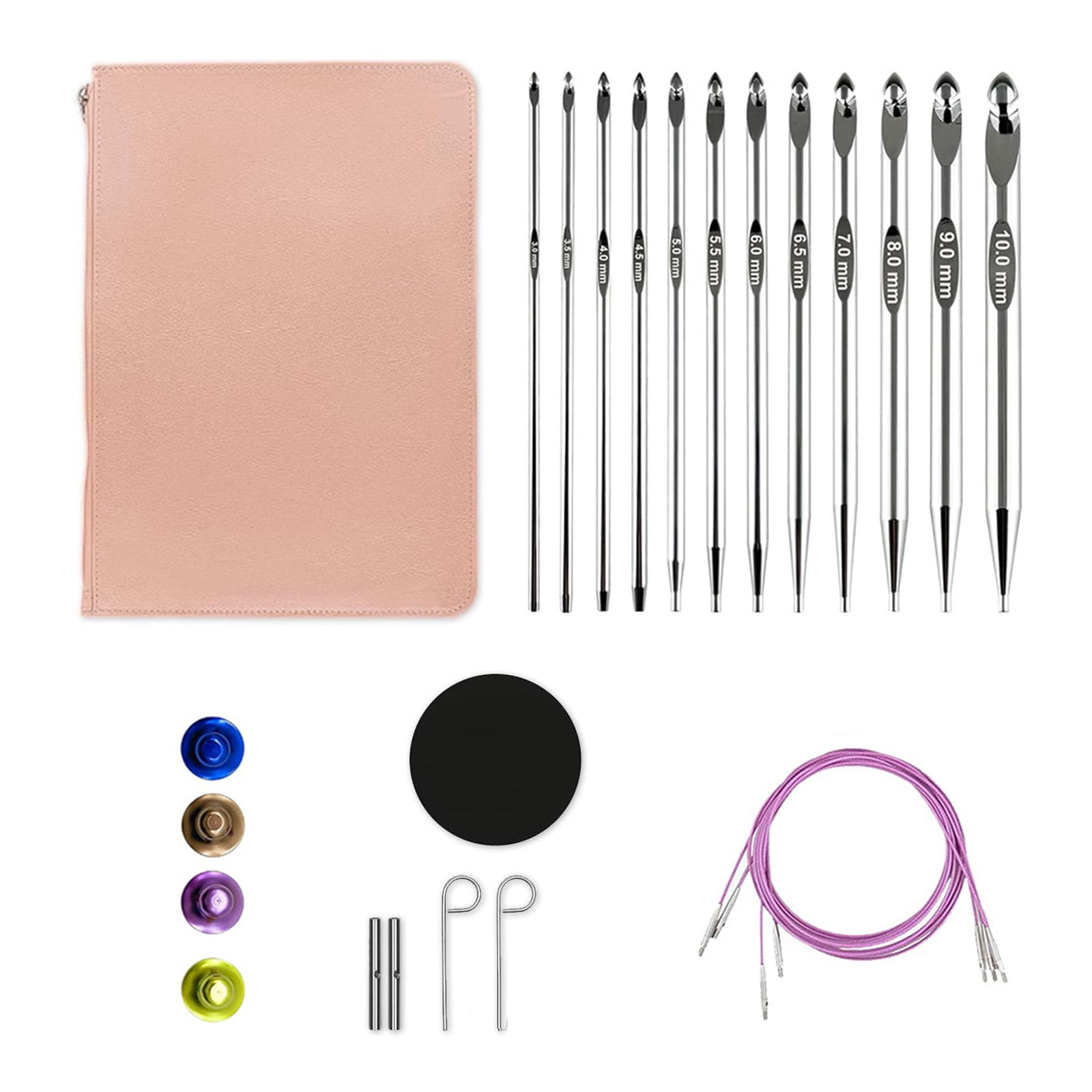 Interchangeable Crochet Hook Carpet Crochet Set with Storage Bag 3-10.0mm Tunisian Crochet Hook Set