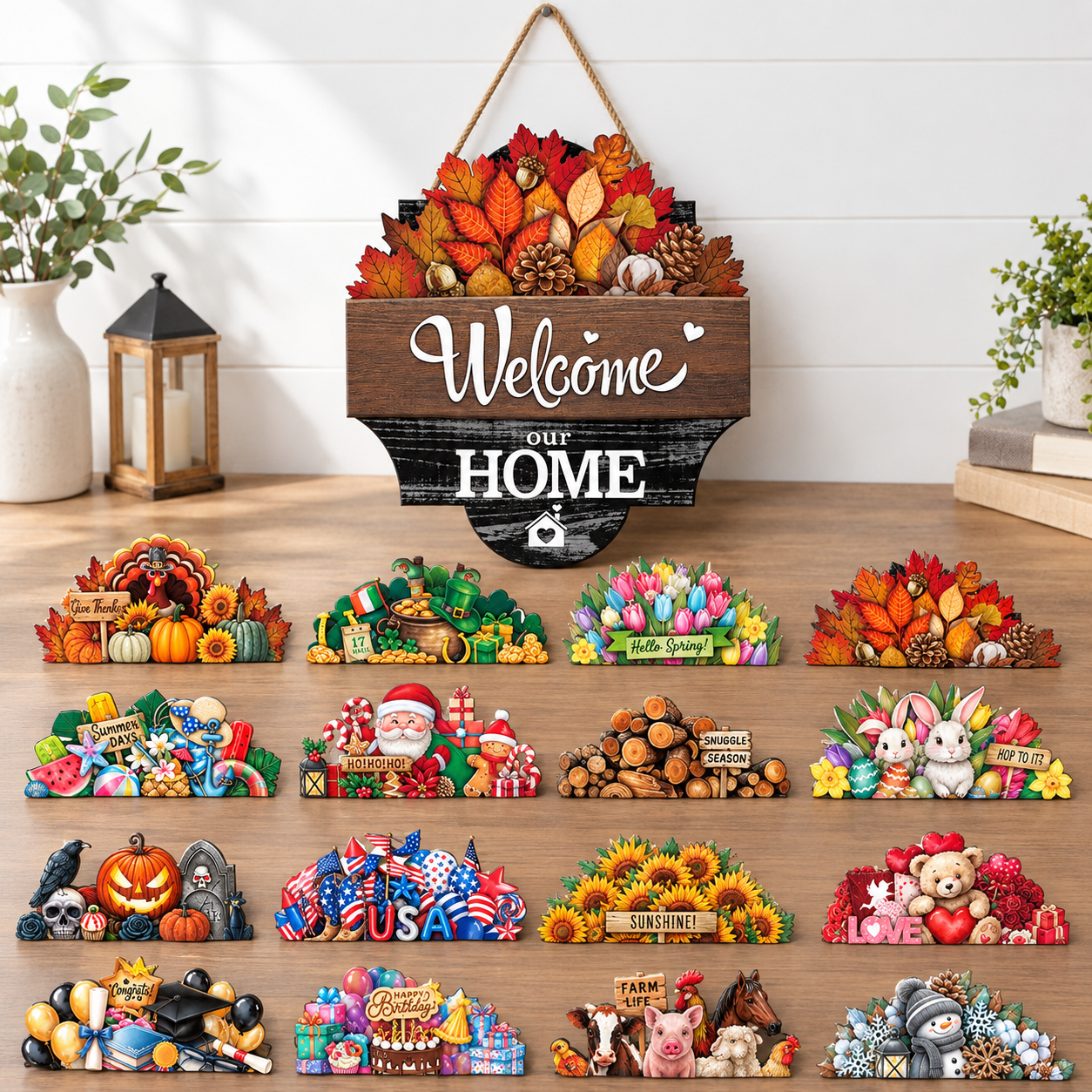 Interchangeable Dark Color Home Welcome Sign with Seasonal Inserts ...