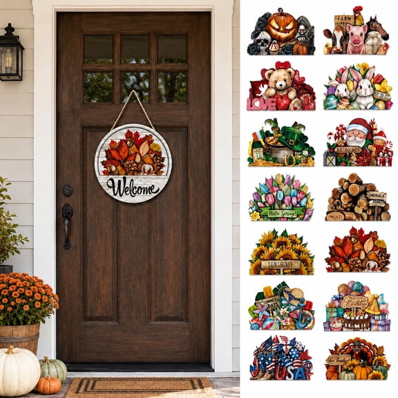 Interchangeable Door Sign, 12 In Wooden Welcome Sign for Front Door