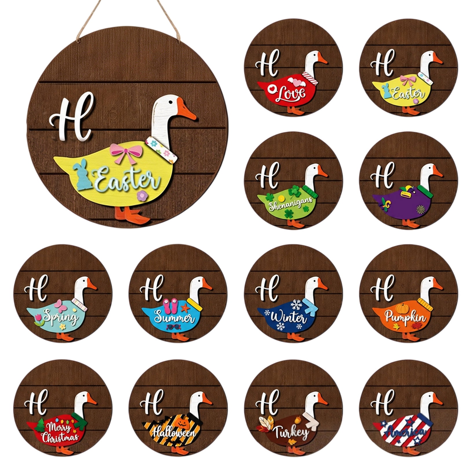 Interchangeable Goose Welcome Sign, Wooden Front Door Decor with 12 ...