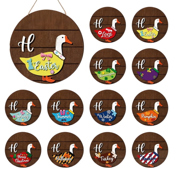Interchangeable Goose Welcome Sign, Wooden Front Door Decor with 12 ...