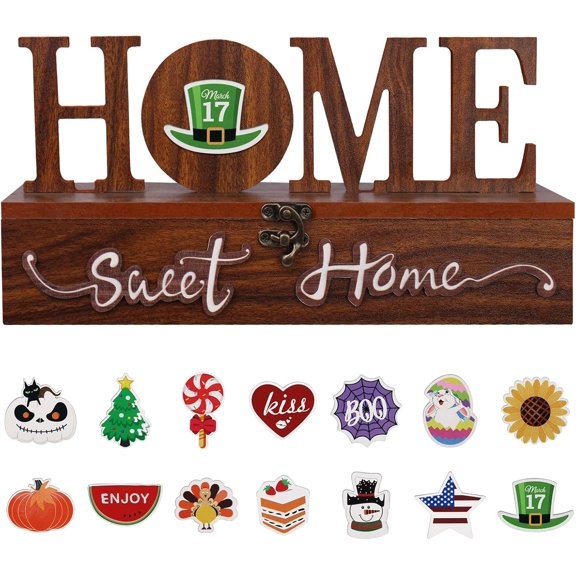 Interchangeable Home Sweet Home Sign, Wooden Seasonal Tabletop Plaque Decorations, for All Seasonal Desktop House Living Room Indoor Decor.