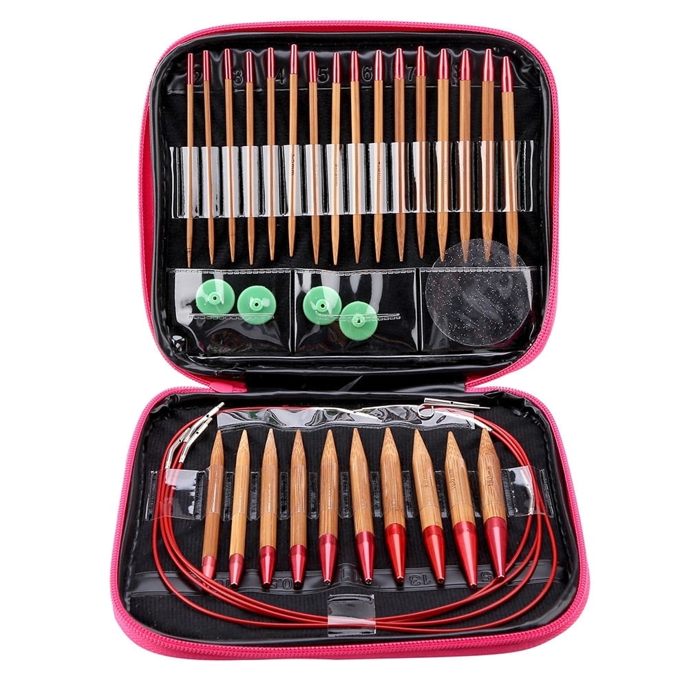 Interchangeable Knitting Needles,Interchangeable Carbonized Bamboo Needles Set Aluminum Circular Knitting Needles Ring Set with Storage Bag