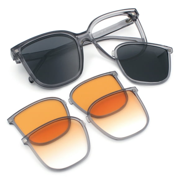 Interchangeable Lens Oversized Horn Rim Plastic Fashion Sunglasses Slate   Cat. 2 Driving Lenses