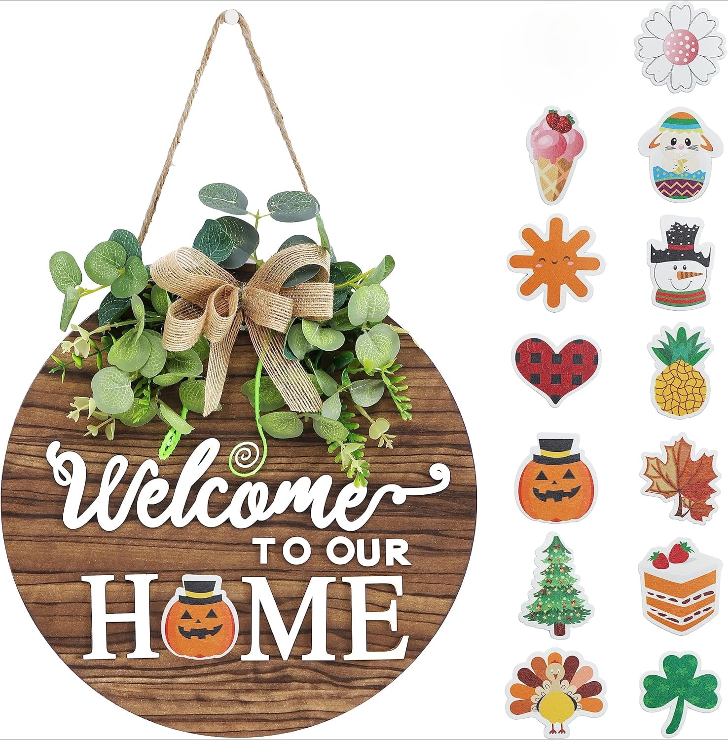 Interchangeable Seasonal Welcome Sign Front Door Decoration, Rustic ...