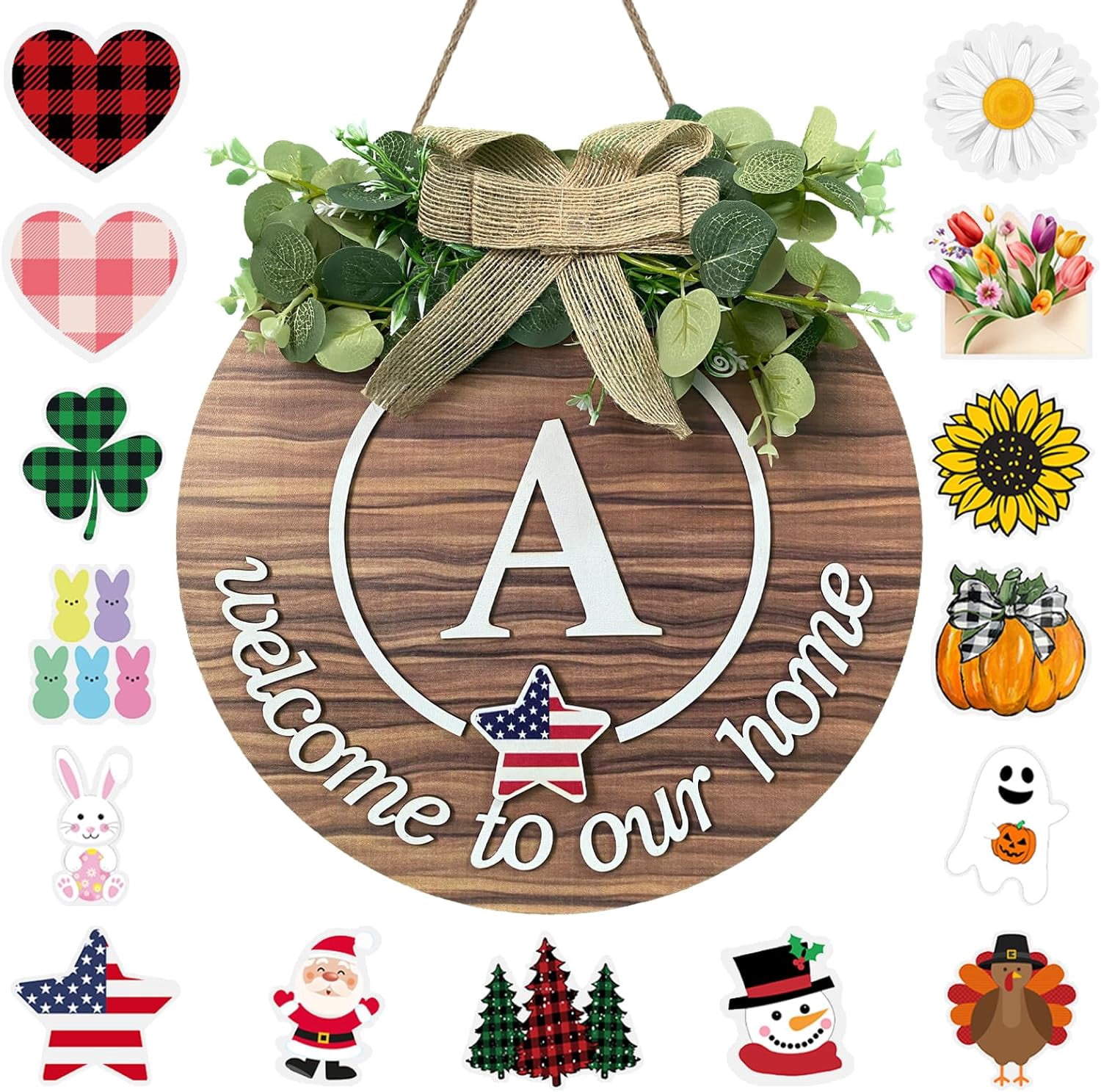 Interchangeable Seasonal Welcome Sign for Front Door Family Last Name ...