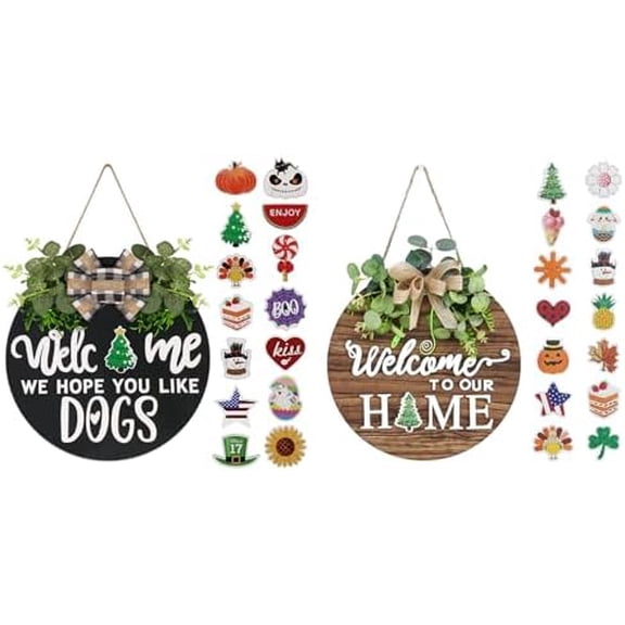 Interchangeable Seasonal Welcome Sign + Welcome We Hope You Like Dogs Sign$$Home Decor, Kitchen, & Other