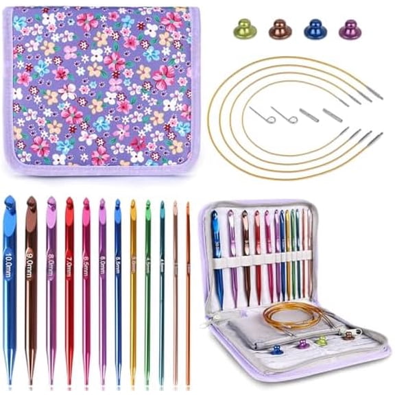 Interchangeable Tunisian Crochet Hooks Set  12 Sizes (3.010mm) Aluminum Crochet Hooks with 4 Cables, Accessories & Floral Storage Bag  Detachable Afghan Crochet Hook Kit$$Art & Craft