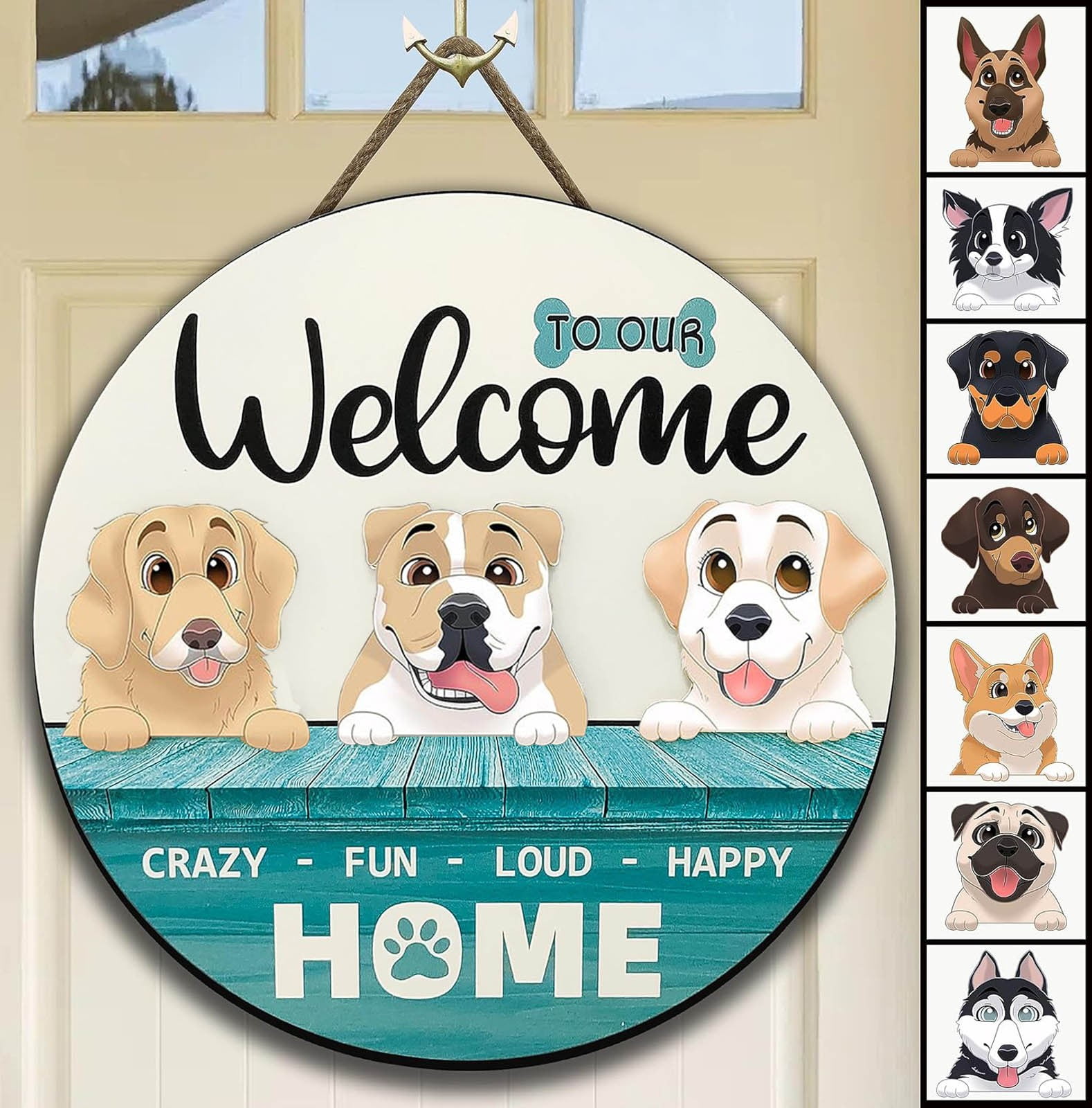 Interchangeable Home Sign Front Door With 10 Changeable Dog