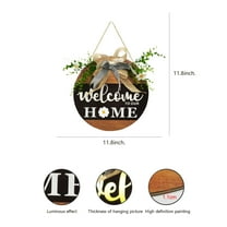 Interchangeable Welcome Sign 12 Inch Solid Wood Door Hanger with LED Lights and 14 Changeable Accents for Front Door Porch Holiday Decor