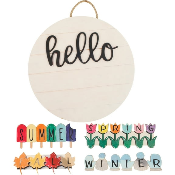 Interchangeable Welcome Sign Four Seasons Theme Door Sign Wooden Welcome Door Sign Hanging Welcome Sign Door Decor Home Decor Door Sign for Families Decor Front Door Decor
