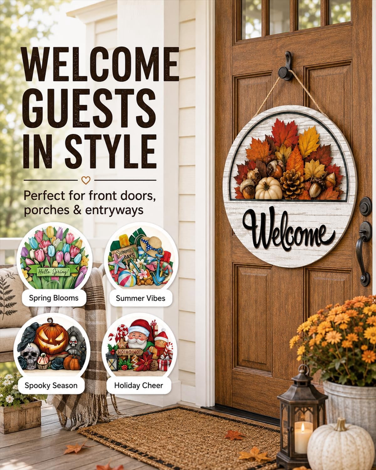 Interchangeable Welcome Sign for Front Door - 11.8'' Magnetic Seasonal ...