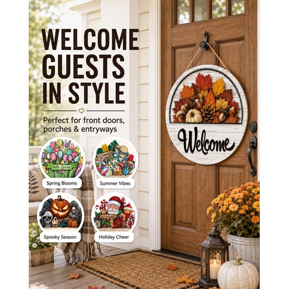 Interchangeable Welcome Sign for Front Door - 11.8'' Magnetic Seasonal ...