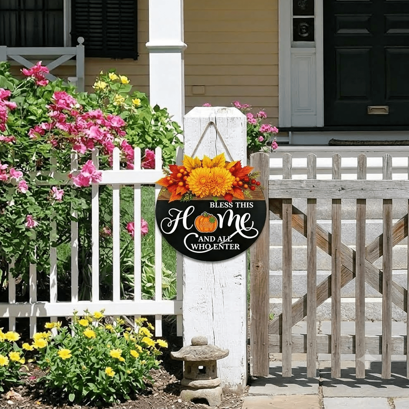 Interchangeable Welcome Sign for Front Door with 4 Seasonal Wreaths 16 ...