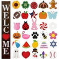 thumbnail image 1 of Interchangeable Welcome Sign for Front Porch 47 x 7.9 Inch Wooden Porch Sign with 30 Interchangeable Designed Patterns for Home Farmhouse Halloween Christmas Thanksgiving Decor (Wood Color), 1 of 9