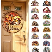 Interchangeable Welcome Sign for Front Door, Magnetic Welcome Sign, Wooden Welcome Sign, Seasonal Door Decor with 15 Magnetic Icons, 16 Pcs