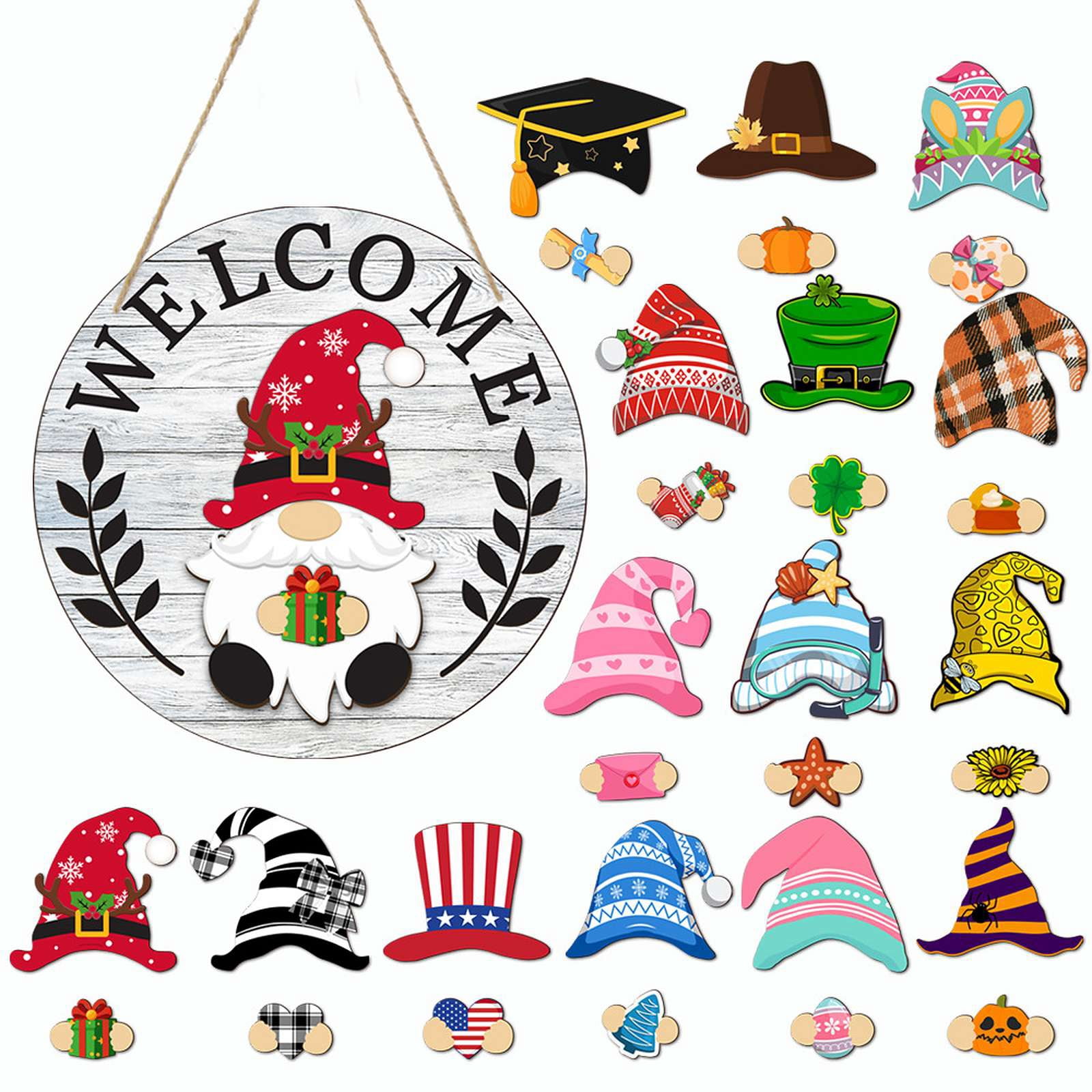 Interchangeable Welcome Sign for Front Door with 15 Changeable Gnome ...