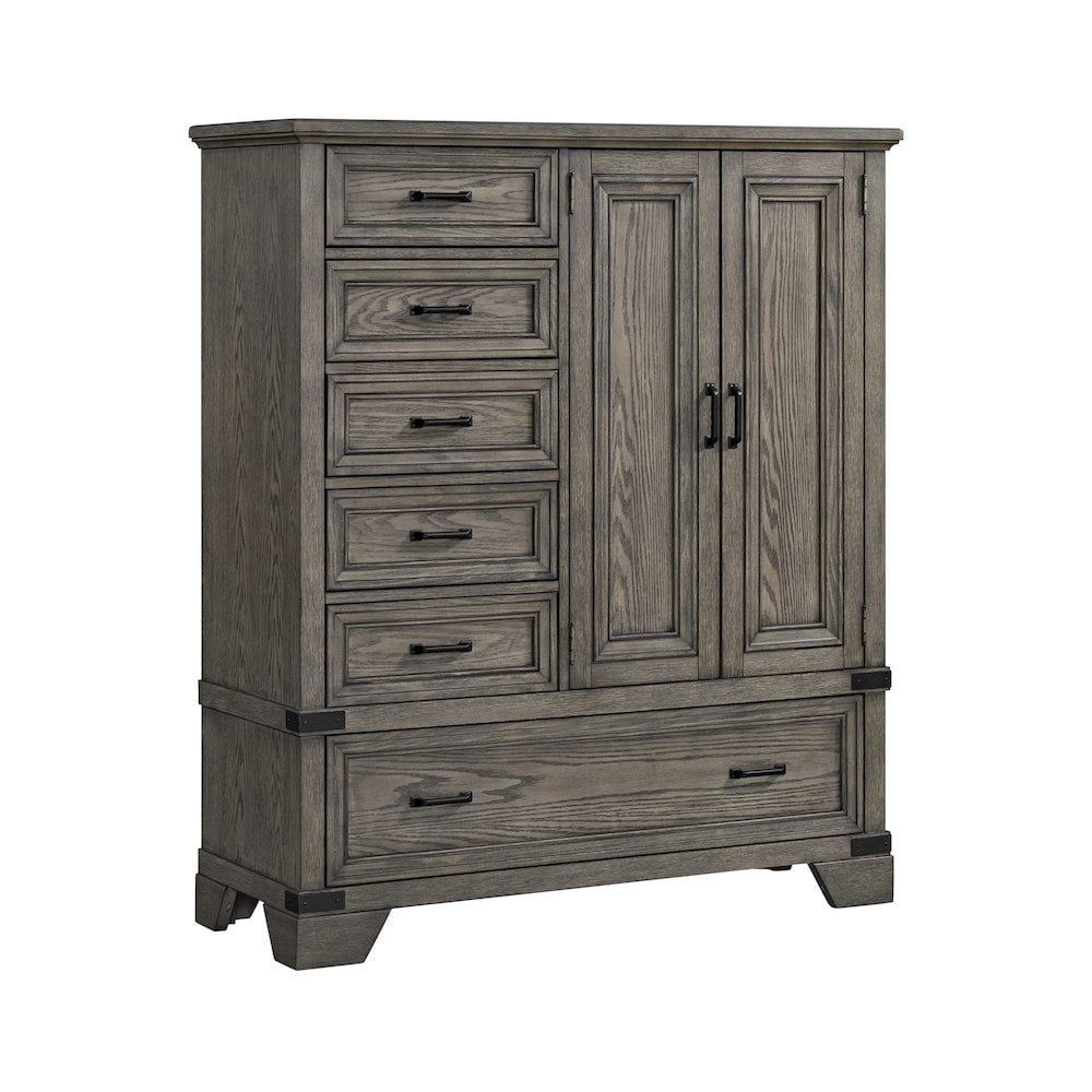 Gray Oak Industrial 6-Drawer Chest with Metal Accents