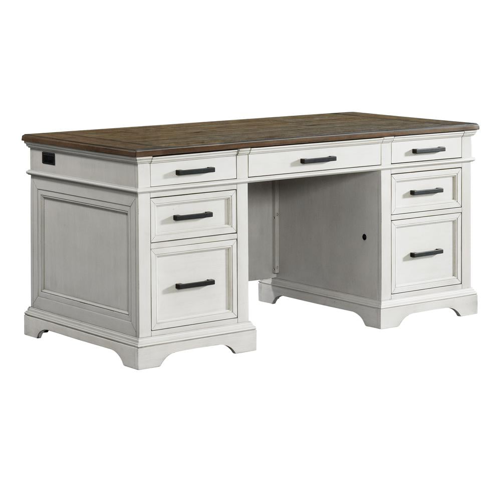 Intercon 66" Executive Desk in Rustic White & French Oak