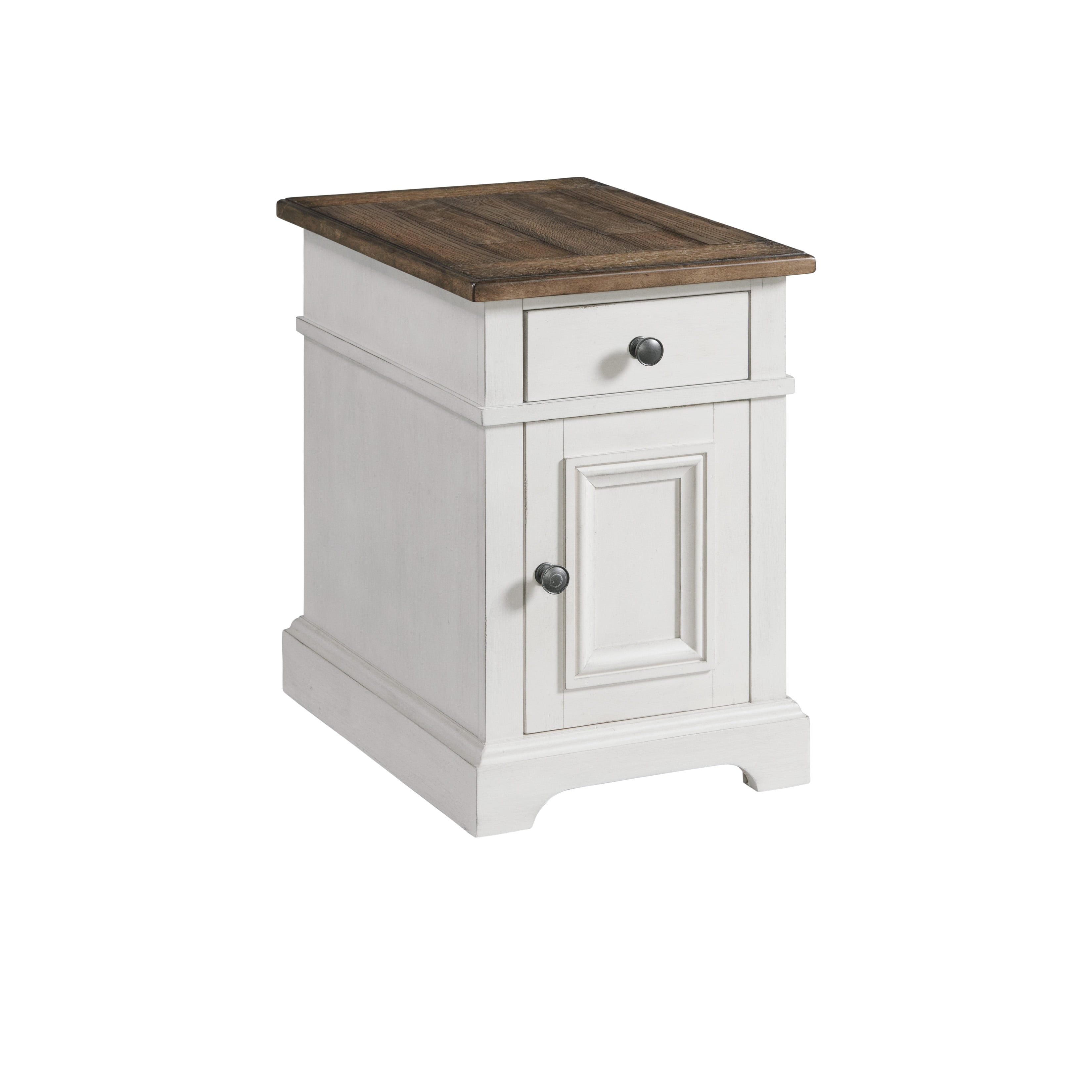 Rustic White and Oak Rectangular Chairside Table with Storage