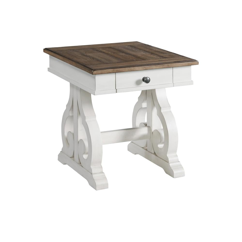Drake Rustic White and Oak End Table with Storage Drawer