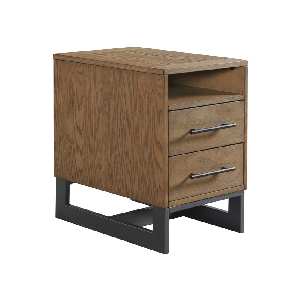 Eden 24" Brown Oak Veneer and Metal Chairside Table with Storage
