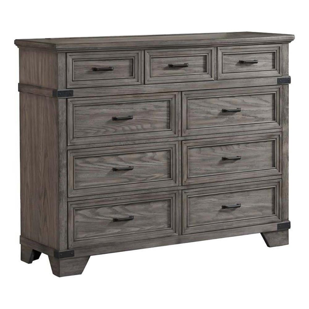Steel Gray 9-Drawer Oak Veneer Industrial Dresser