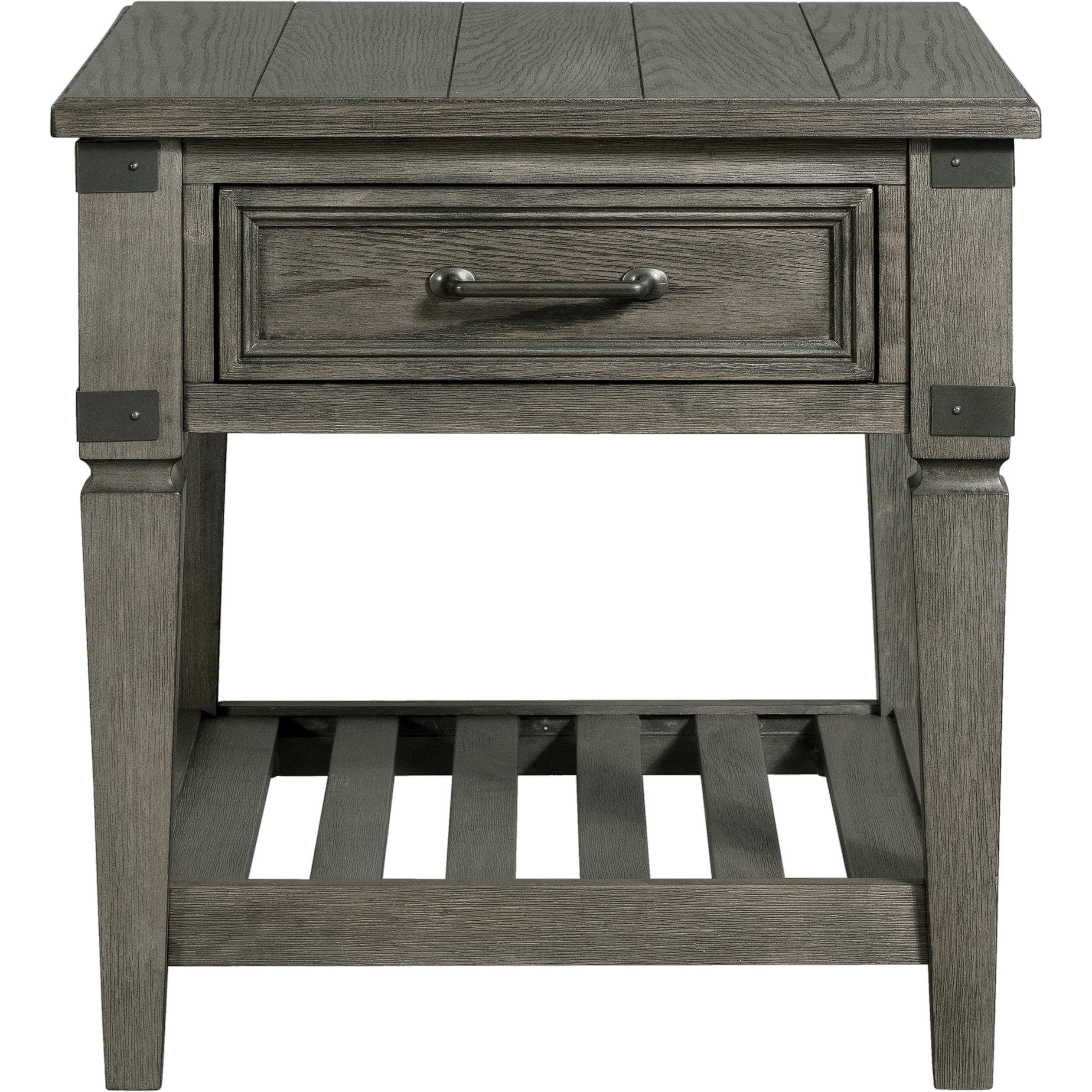 Pewter Gray Wood and Metal End Table with Storage