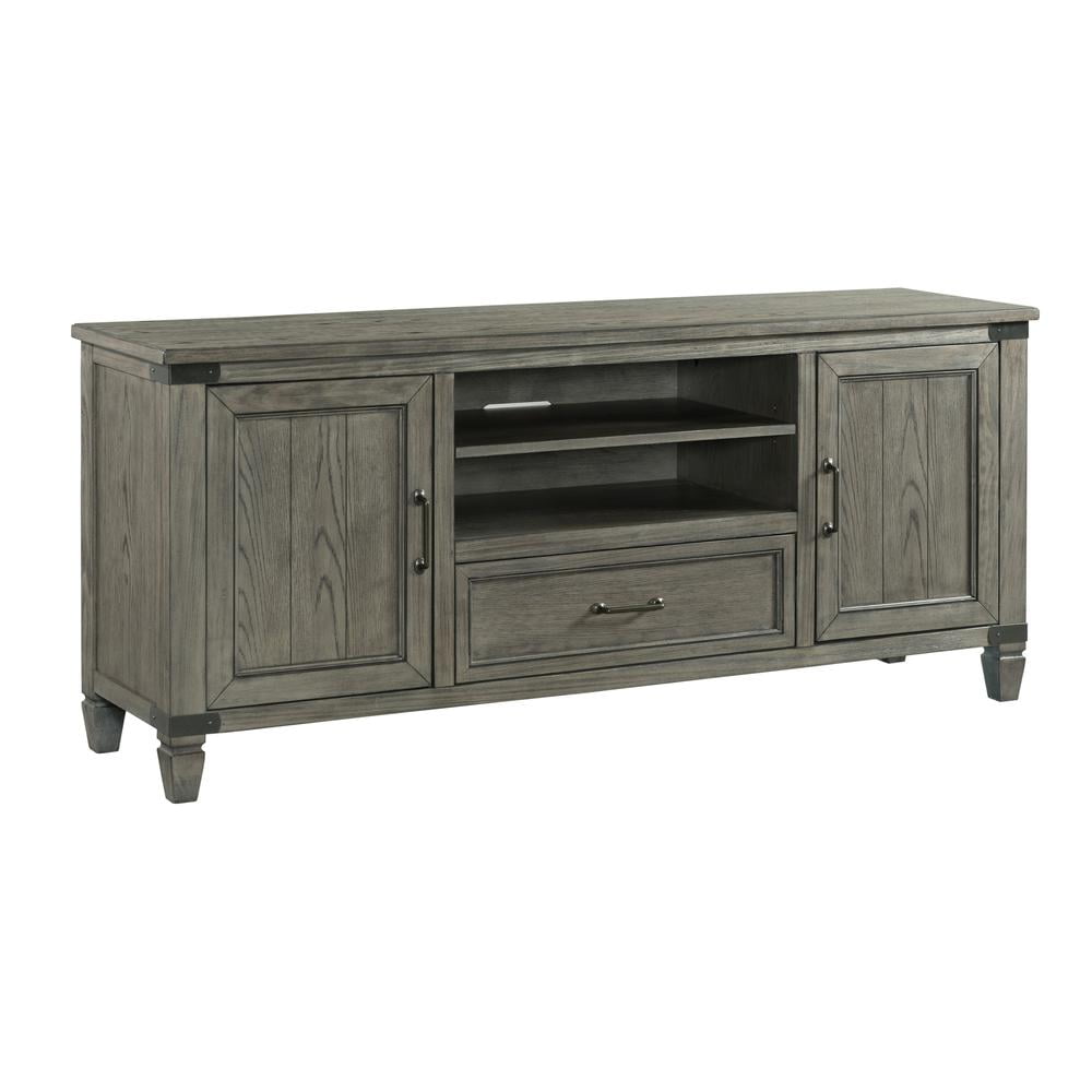 Gray Oak Veneer 70" Media Console with Black Metal Accents