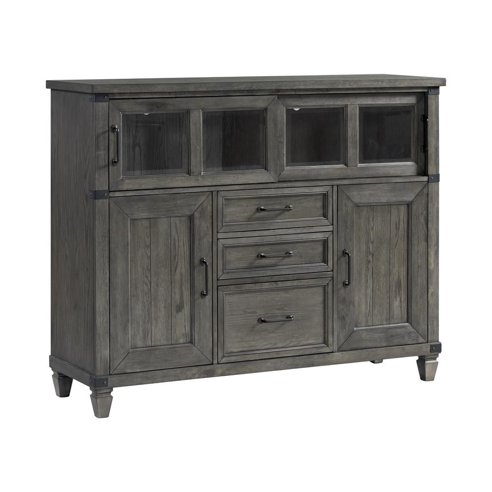 Gray Oak Veneer Transitional Office Cabinet with Sliding Doors