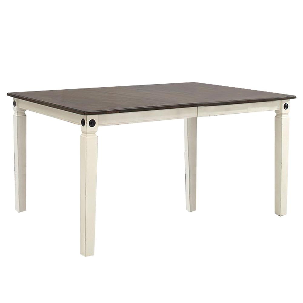 Extendable Brown and White Solid Wood Dining Table with Plinth Legs