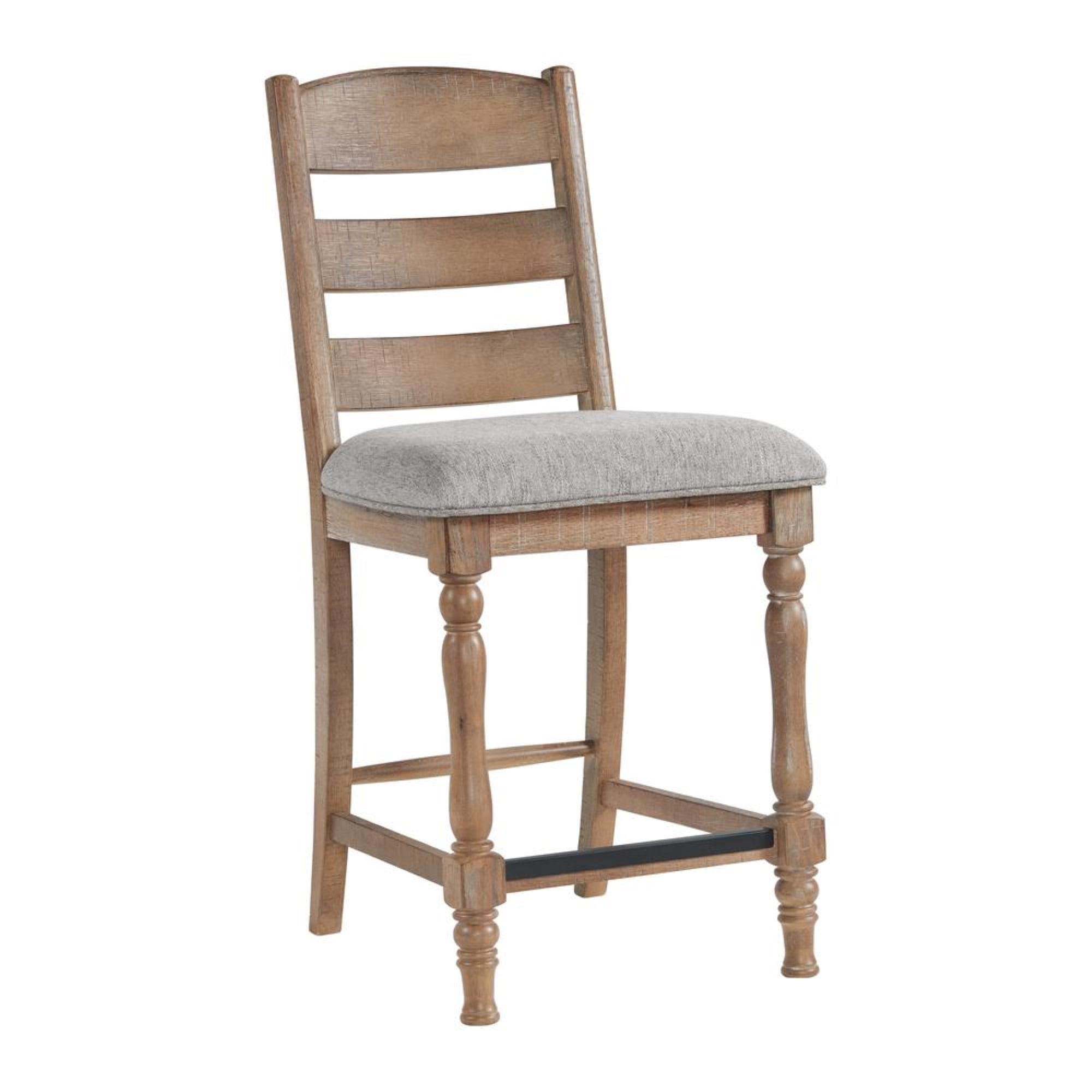 Highland Gray Wood Ladder Back Bar Stools with Cushions